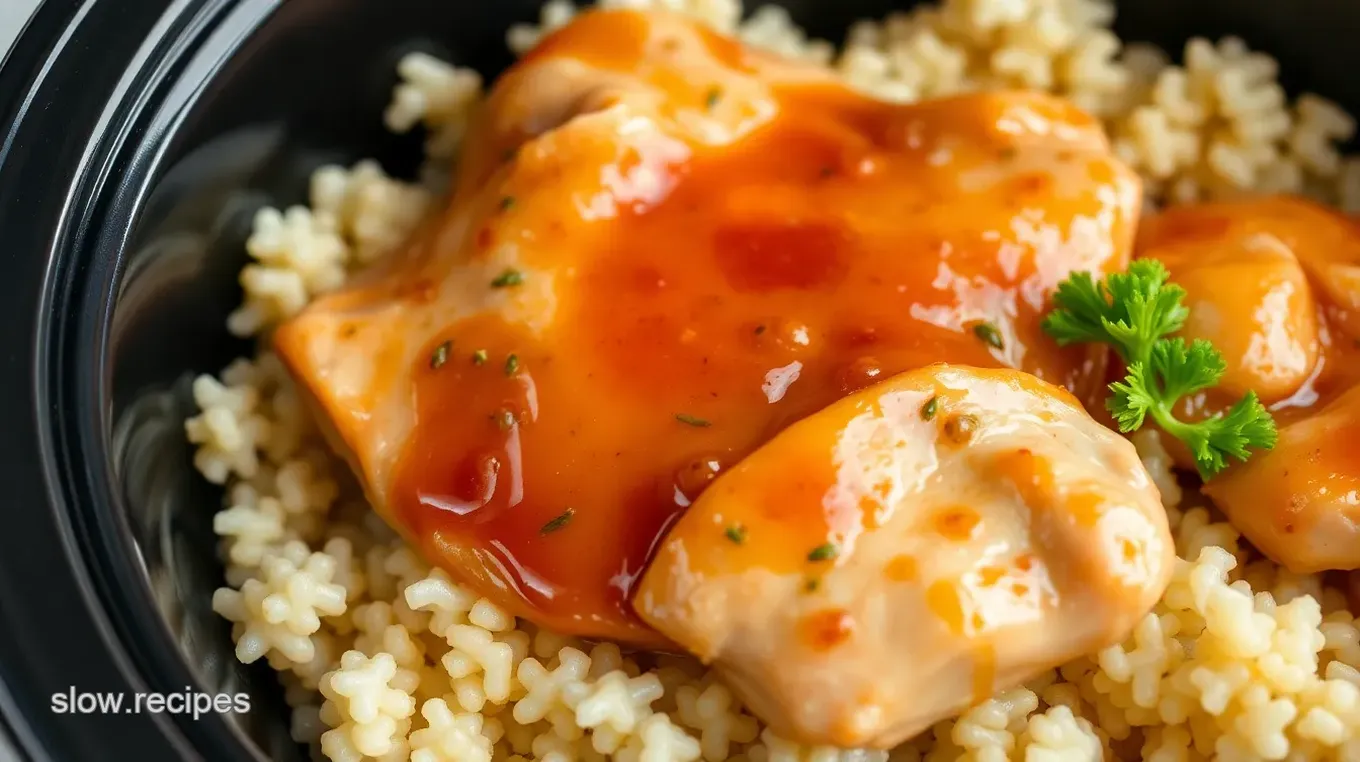 Slow Cooker Frozen Chicken Breast with Honey Garlic Sauce