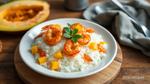 Cooked Coconut Rice with Mango Shrimp Delight