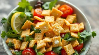 Mixing Crunchy Saltines in a Fresh Salad