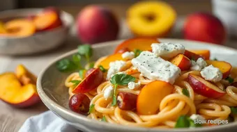 Quick Peach Pasta Salad with Goat Cheese