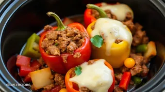 Slow Cooker Beef Stuffed Pepper Delight recipe card