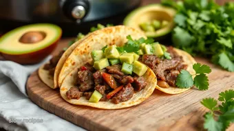 Slow Cooker Beef Tacos with Avocado Salsa