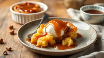 Slow Cooker Bread Pudding with Caramel Sauce