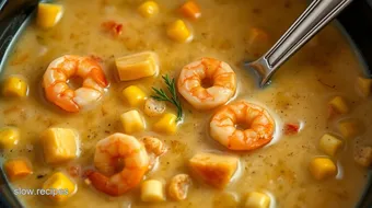 Easy Slow Cooker Cajun Corn and Shrimp Chowder to Savor recipe card