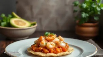 Sautéed Shrimp Tostadas with Spicy Beans