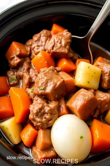 Hearty Beef and Vegetable Stew in a Crock Pot presentation