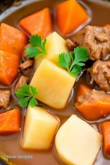 Hearty Slow-Cooked Beef Stew in a Crock Pot presentation