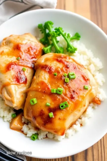 Slow Cooker Frozen Chicken Breast with Honey Garlic Sauce presentation